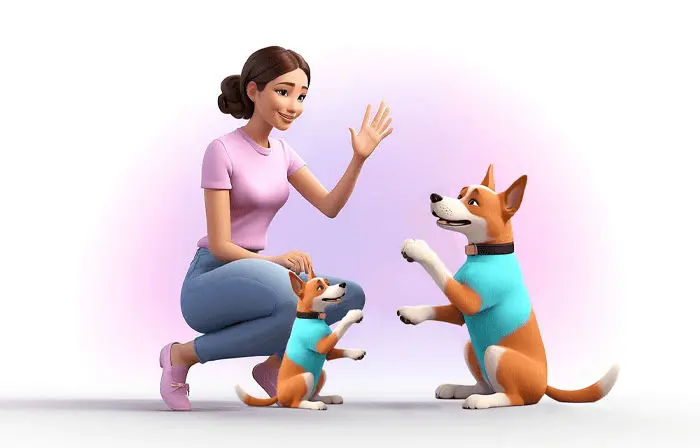 A Happy Girl Playing with a Dog in a Cartoon 3D Illustration